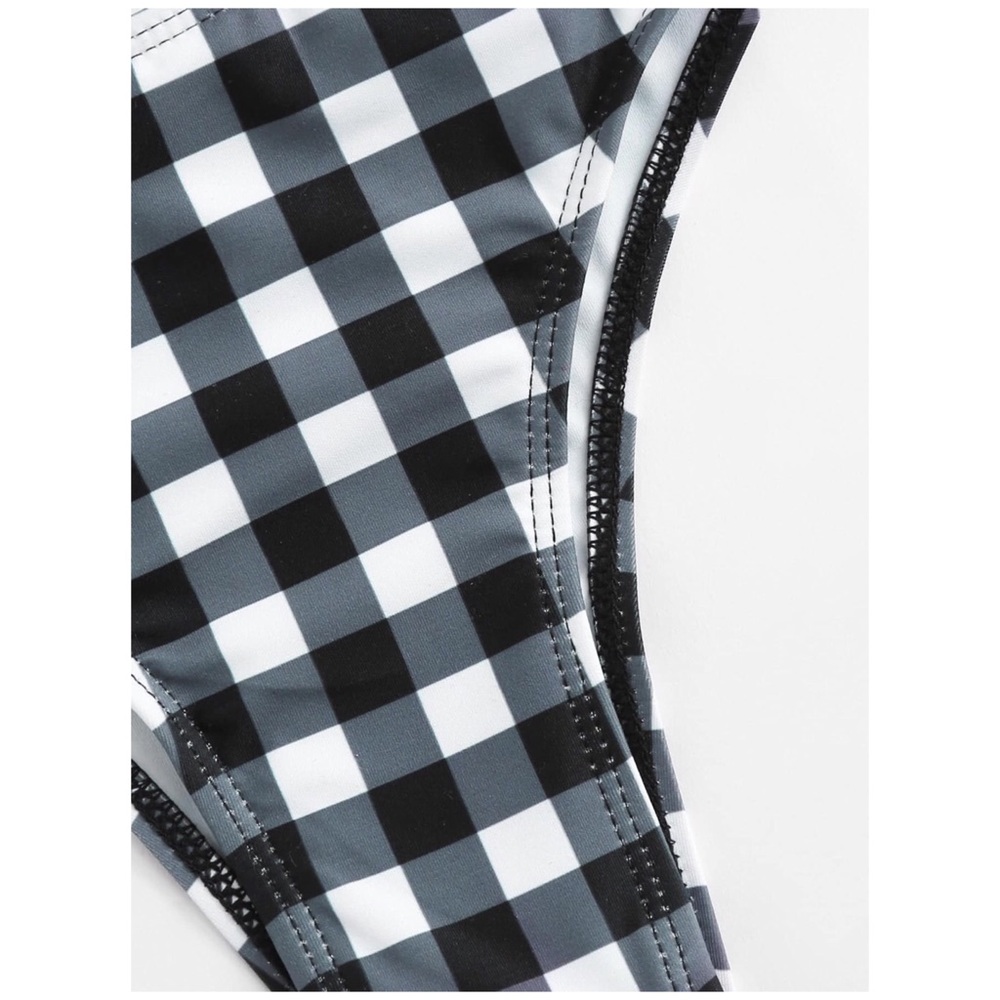 Black Gingham Tie Knot Bikini Swimsuit - Picture 4 of 5